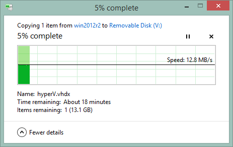 Windows file copy showing 12.8MB/s