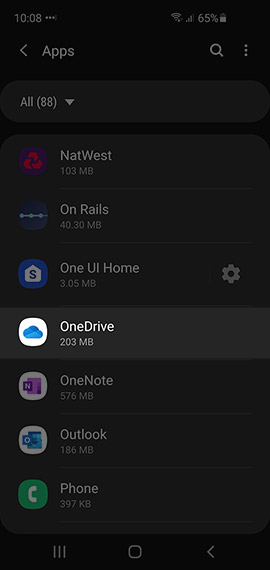 Android All Apps, OneDrive screenshot