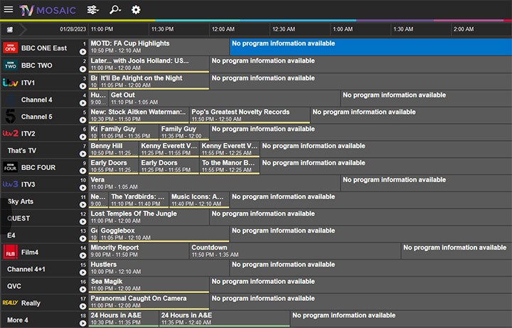 TV Mosaic "No program information available" for EPG screenshot