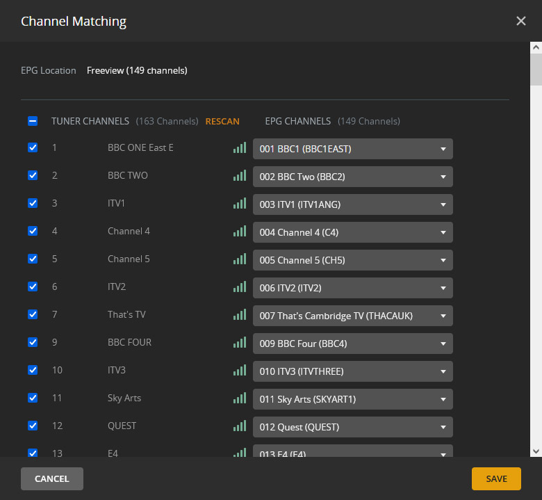 Plex Channel Mapping Screenshot for Tuner 1