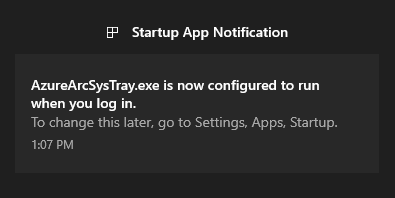 Azure Arc Notification, notification screenshot