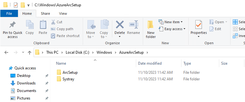 Azure Arc Setup installer files in the Windows folder screenshot